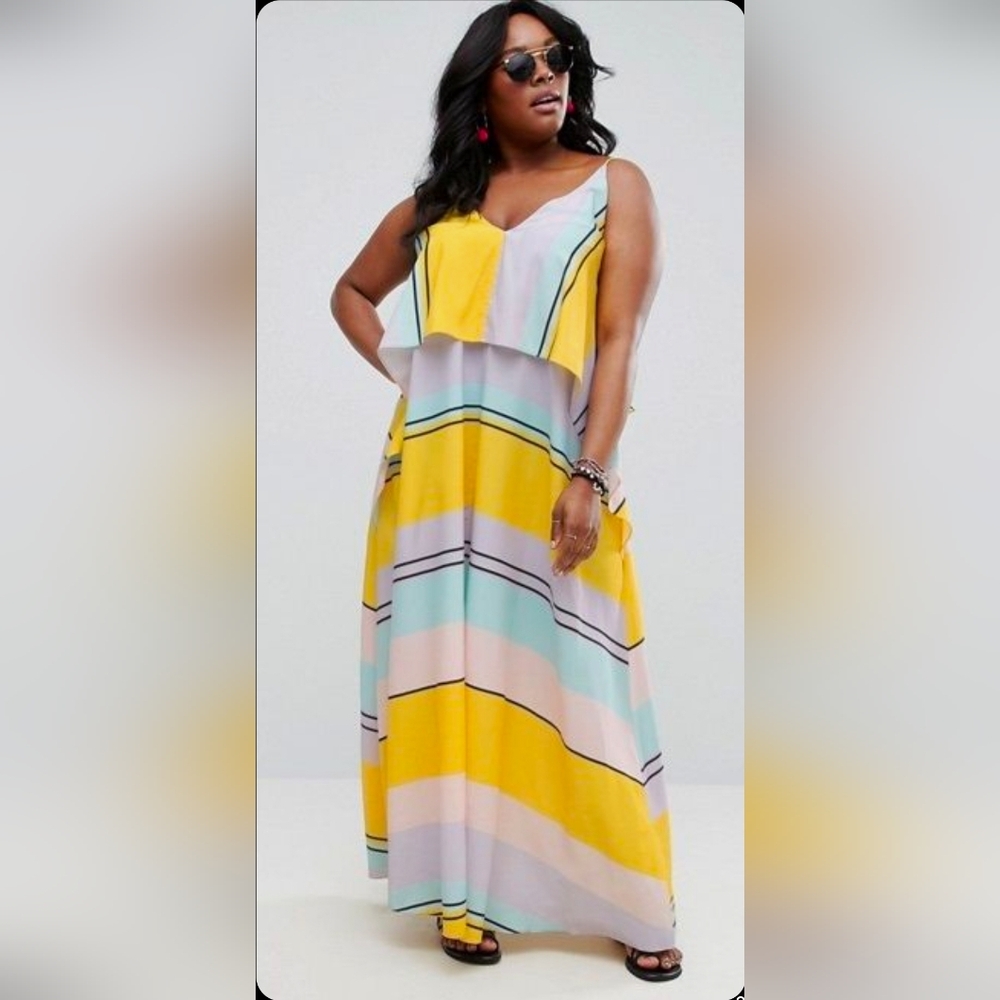 Asos Multicolored/Yellow Striped Crop Top Maxi Dress | NWOT Plus Size US 22 - Picture 8 of 9